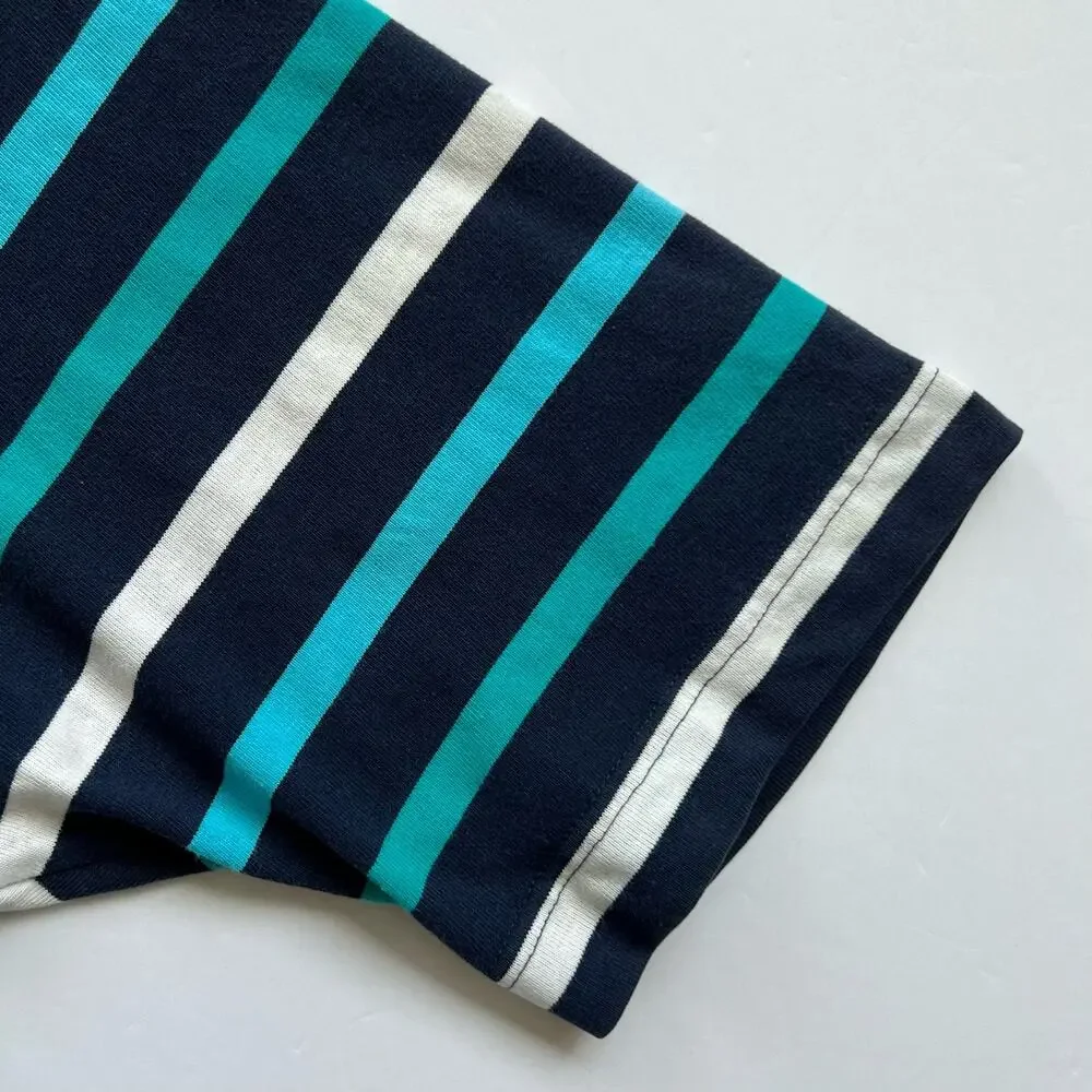 Vintage USA Made Duffel Striped T Shirt Navy Blue Teal White Preppy XL L Skater